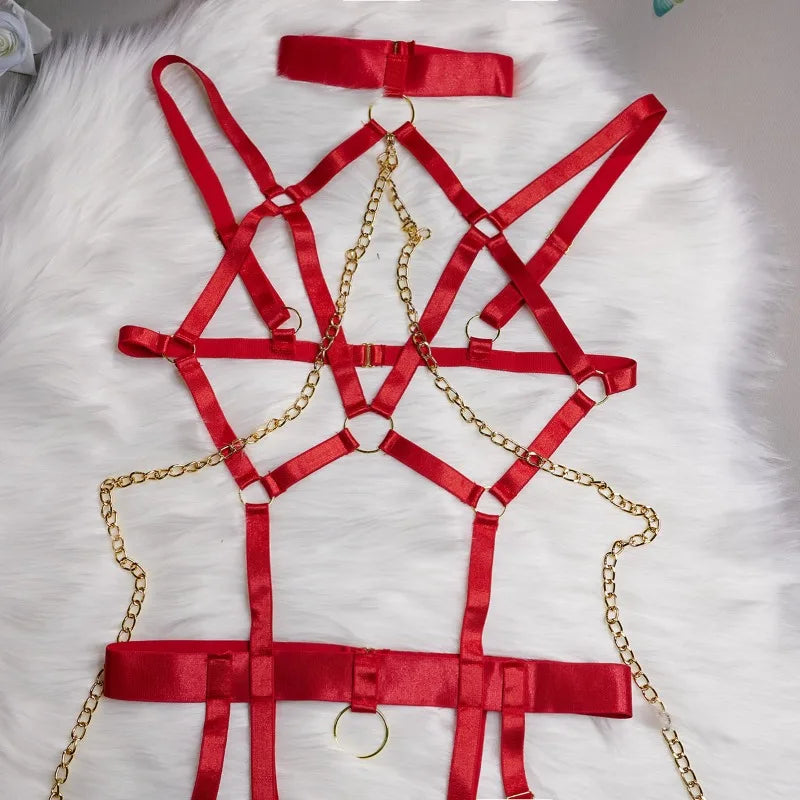 Sexy Strappy Lingerie Set for Women – Harness Bra & Garter Belt with Panties