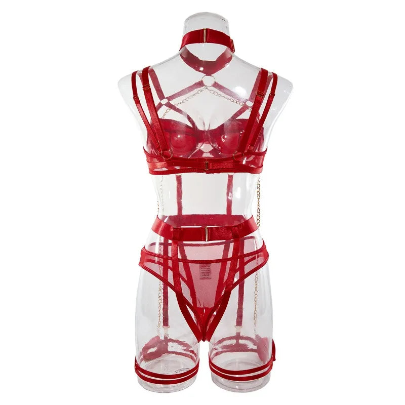 Sexy Strappy Lingerie Set for Women – Harness Bra & Garter Belt with Panties