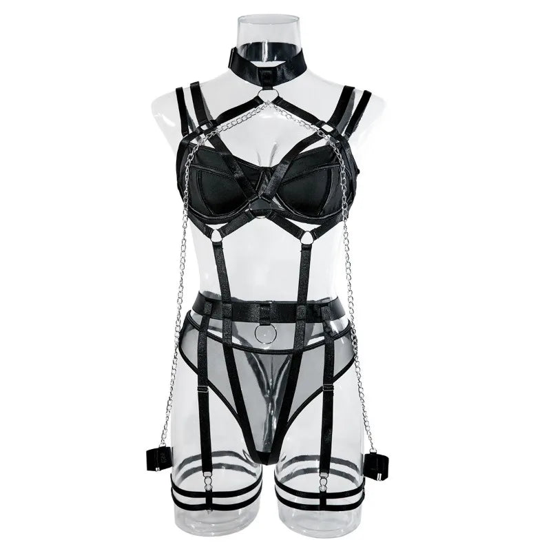 Sexy Strappy Lingerie Set for Women – Harness Bra & Garter Belt with Panties