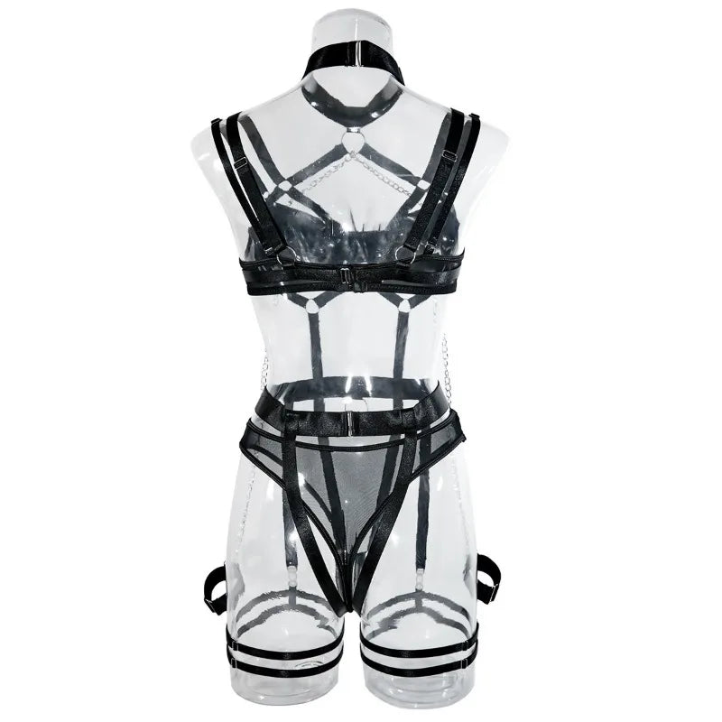 Sexy Strappy Lingerie Set for Women – Harness Bra & Garter Belt with Panties
