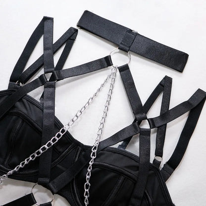 Sexy Strappy Lingerie Set for Women – Harness Bra & Garter Belt with Panties