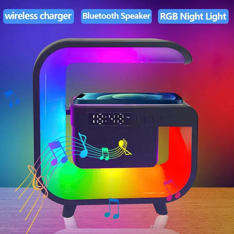 Mini Multifunction Wireless Charger Pad Stand Speaker TF RGB Night Light 15W Fast Charging Station