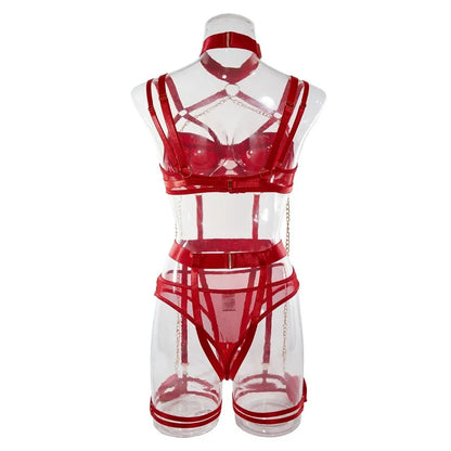 Sexy Strappy Lingerie Set for Women – Harness Bra & Garter Belt with Panties