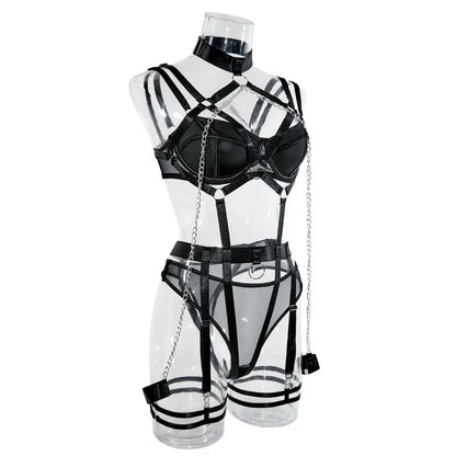 Sexy Strappy Lingerie Set for Women – Harness Bra & Garter Belt with Panties