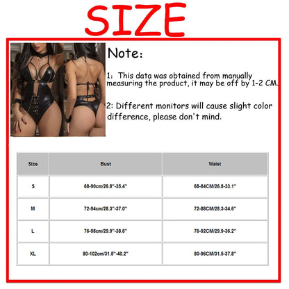 Leather Strappy Lingerie Bodysuit with Harness & Cuffs