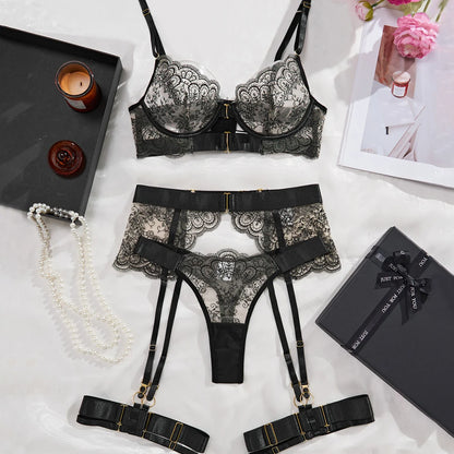 Sexy Lace Bra & Panty Set with Garter