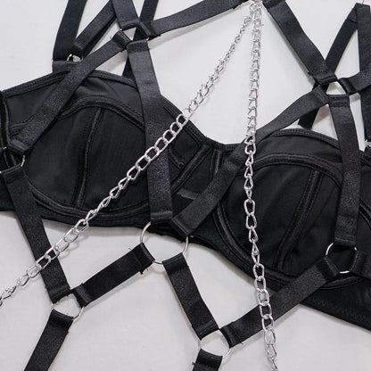 Sexy Strappy Lingerie Set for Women – Harness Bra & Garter Belt with Panties