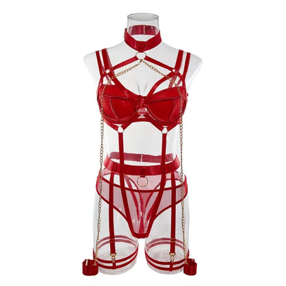 Sexy Strappy Lingerie Set for Women – Harness Bra & Garter Belt with Panties